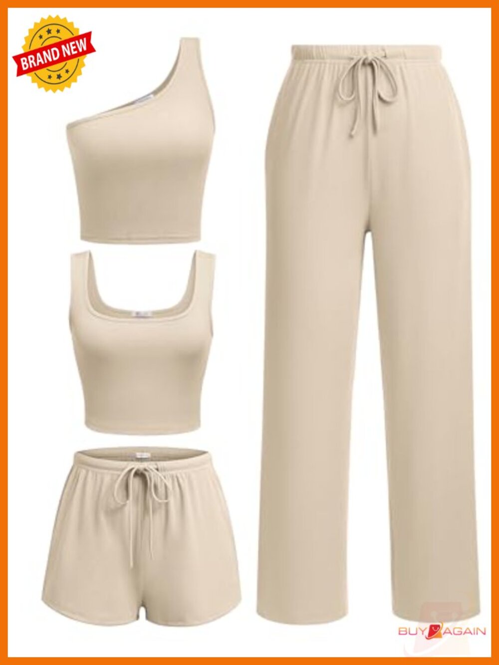 4 Piece Lounge Set Ribbed Knit Crop Tank Top Shorts Pants Casual Outfits